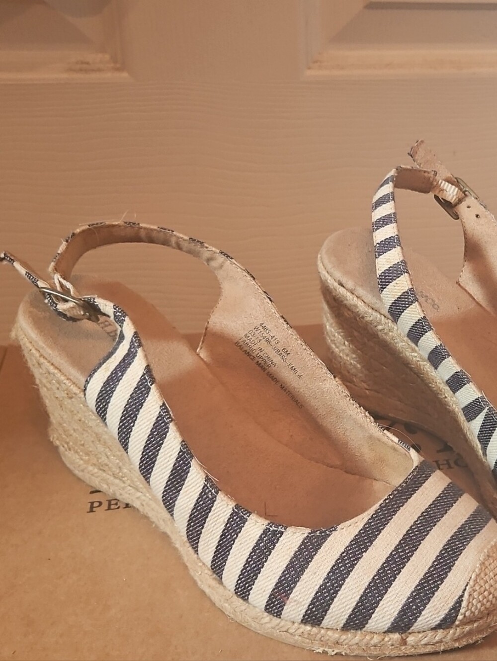 G.H. Bass & Co. Navy and White Striped Espadrille Wedge Sandals